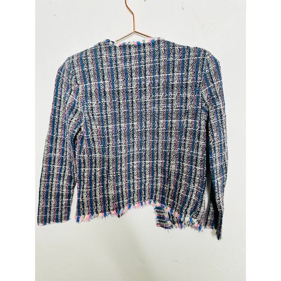 IRO Multicolored Printed Tweed Long Sleeve Frayed Hem Frannie Jacket size 36 - Picture 3 of 14